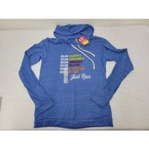 RUN PRETTY FAR Just Run Women XL Blue Hooded Long Sleeve Shirt NWT Run Grumpy